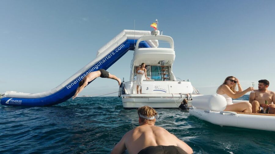 Tenerife: 6 & 8 Hour Private Luxury Motorboat Charter - The floating beach club and onboard slide, why it feels like a resort