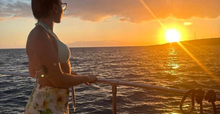 Tenerife: Sunset Catamaran Tour with Transfer, Buff & Drinks - Finding pilot whales and dolphins in the Tenerife waters
